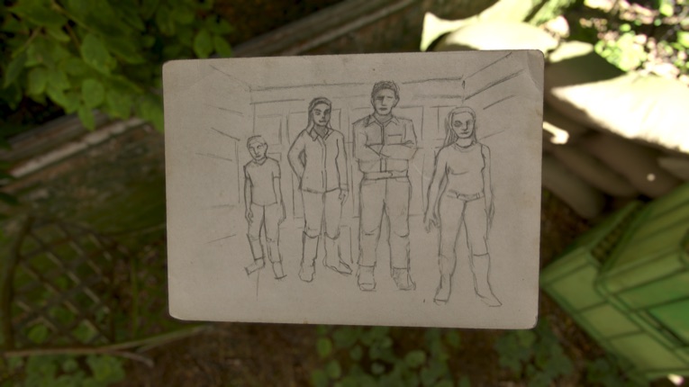 Family sketch puzzle scene